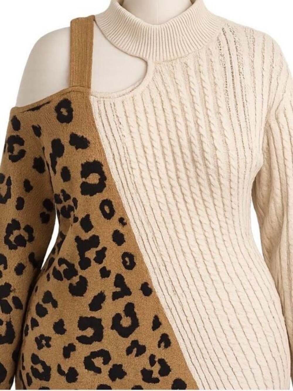 Andree by unit leopard print buckle cold shoulder choker sweater